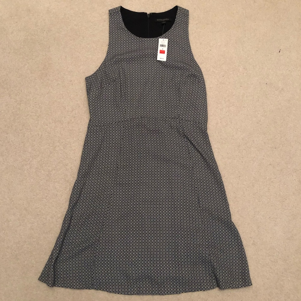 Banana Republic High Low Dress Pattern Black White size 8 - Picture 1 of 7
